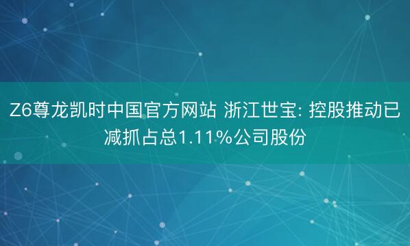 Z6尊龙凯时中国官方网站 浙江世宝: 控股推动已减抓占总1.11%公司股份